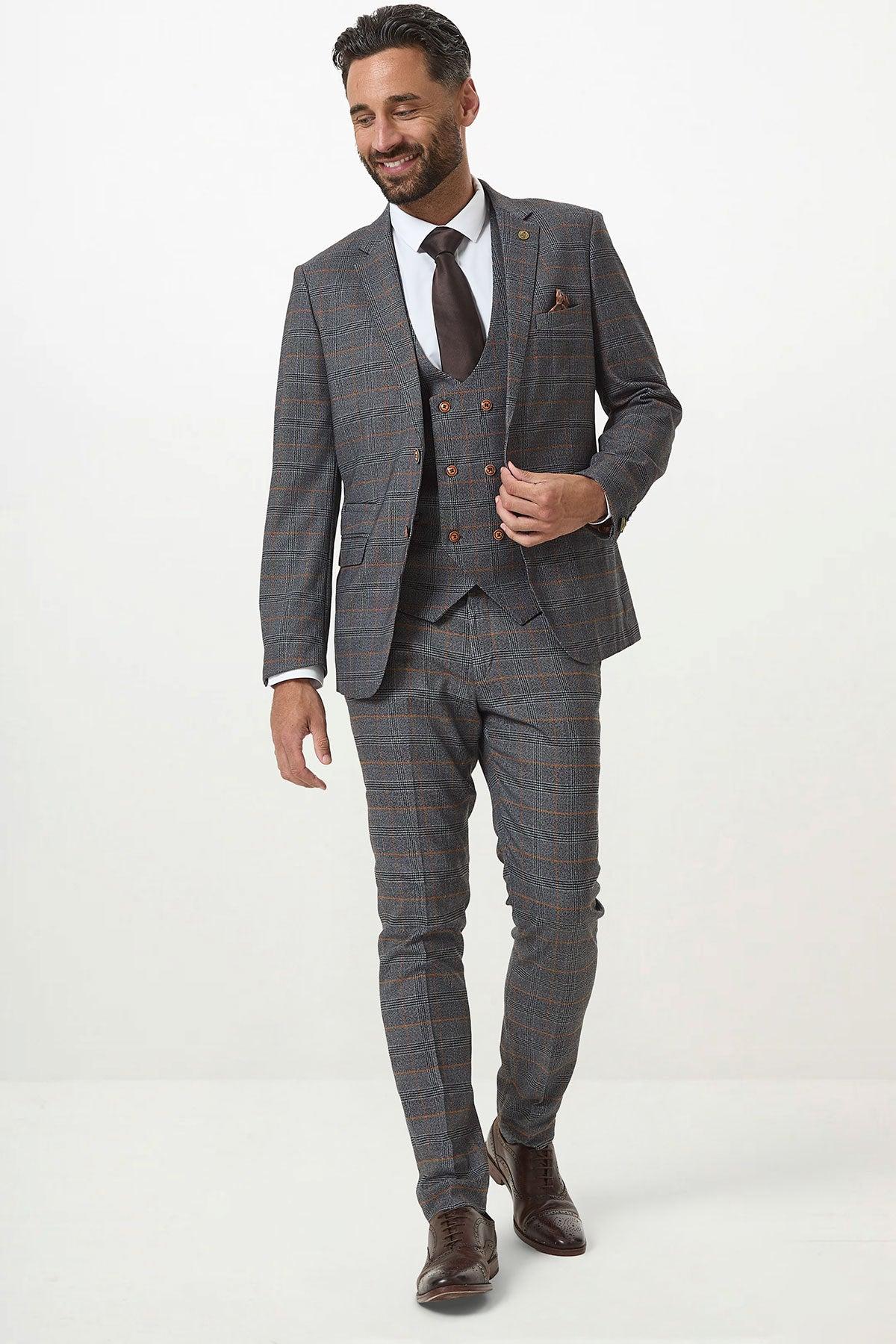 JENSON - Grey Check Suit with Double Breasted Waistcoat