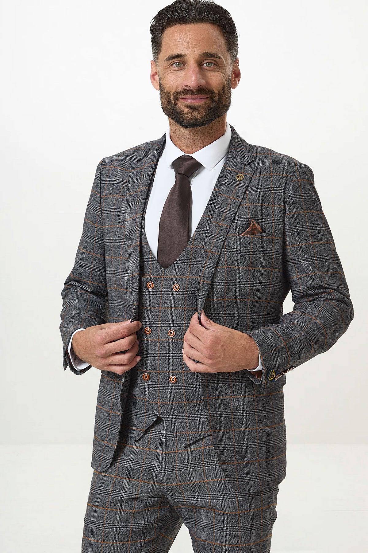 JENSON - Grey Check Suit with Double Breasted Waistcoat
