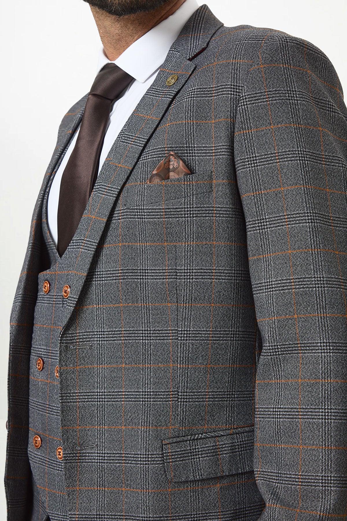 JENSON - Grey Check Suit with Double Breasted Waistcoat