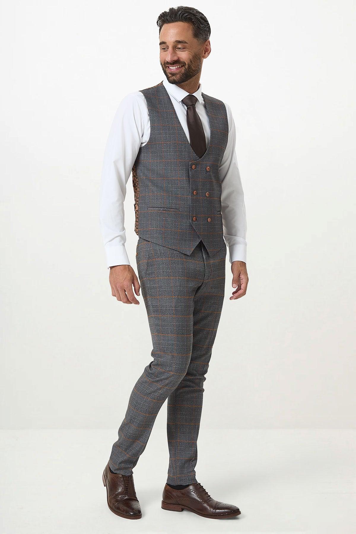 JENSON - Grey Check Suit with Double Breasted Waistcoat