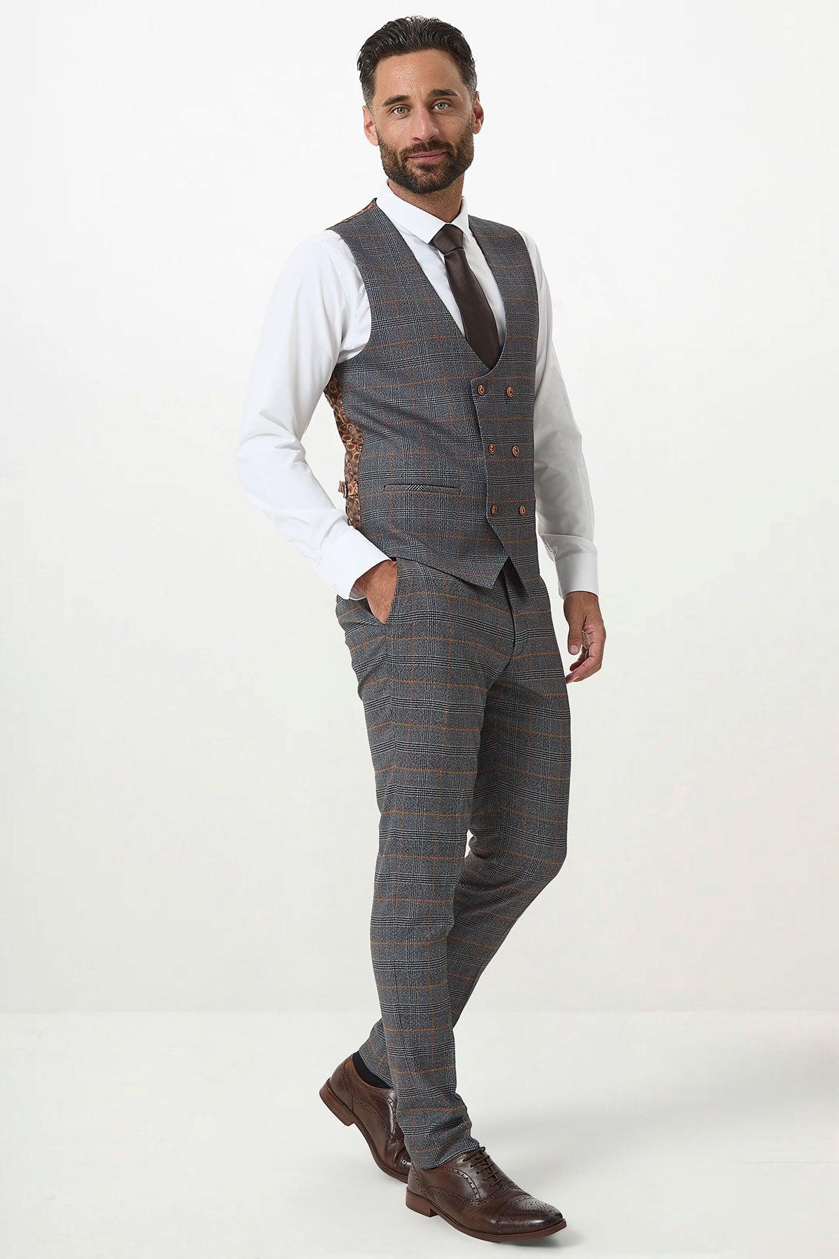 JENSON - Grey Check Suit with Double Breasted Waistcoat