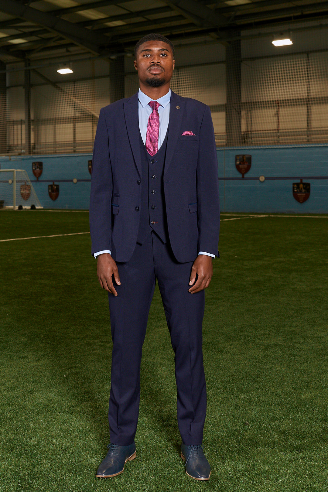 The WHU Collection - BROMLEY Navy Check Three Piece Suit As Worn By Ben Johnson