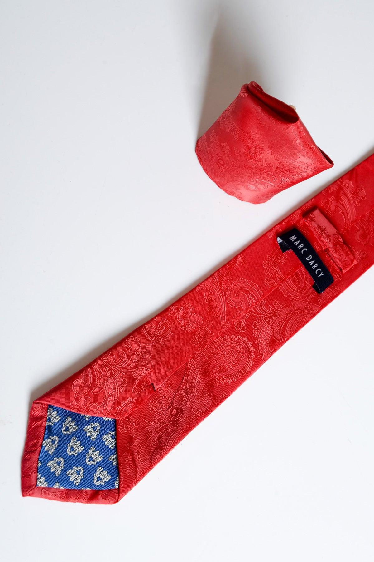 The MD PAISLEY Red Paisley Tie and Pocket Square Set by Accessory is shown on a white background.