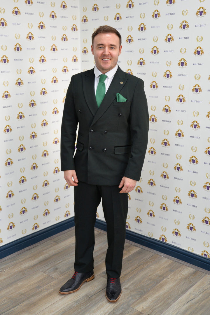 Coronation Street's Alan Halsall (Tyrone Dobbs) In BROMLEY Olive Green Double Breasted Suit