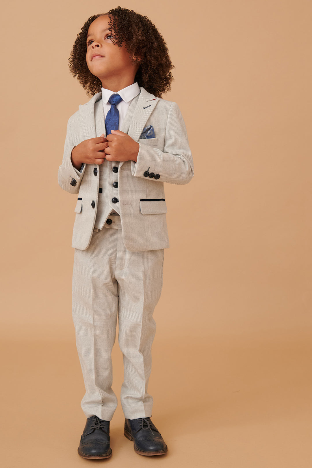 BROMLEY - Children's Stone Check Print Three Piece Suit