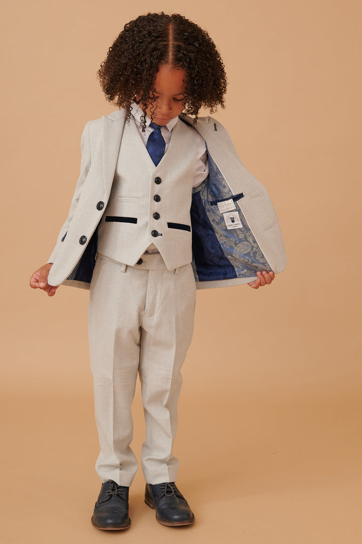 BROMLEY - Children's Stone Check Print Three Piece Suit