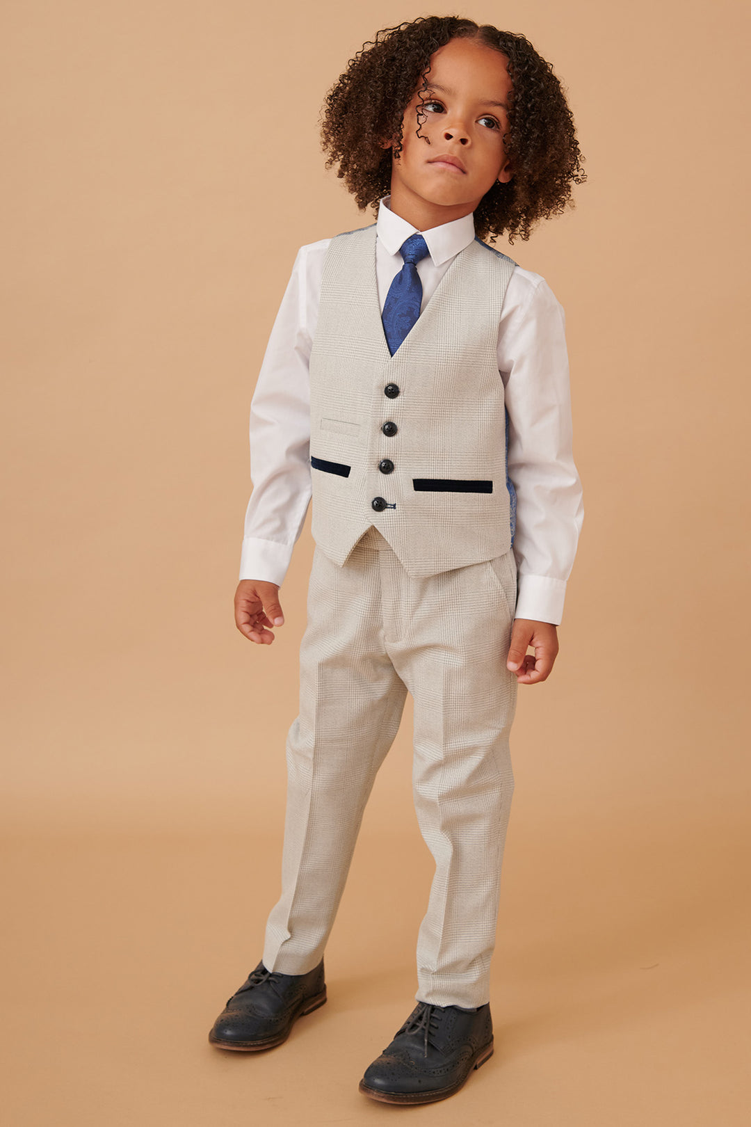 BROMLEY - Children's Stone Check Print Three Piece Suit