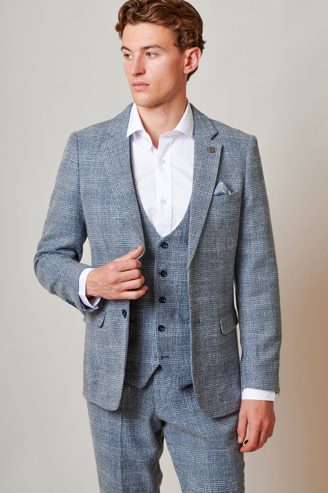 The Everton Collection | Tim Iroegbunam In KRIS Sky Blue Tweed Suit