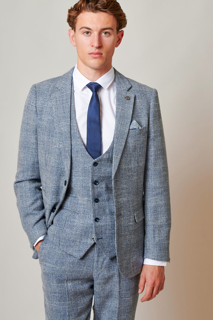 The Everton Collection | Tim Iroegbunam In KRIS Sky Blue Tweed Suit