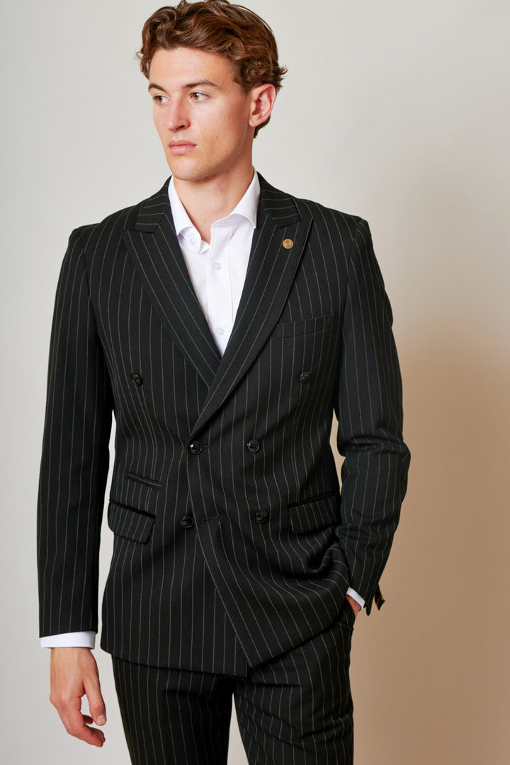 ROCCO - Black Pinstripe Double Breasted Blazer