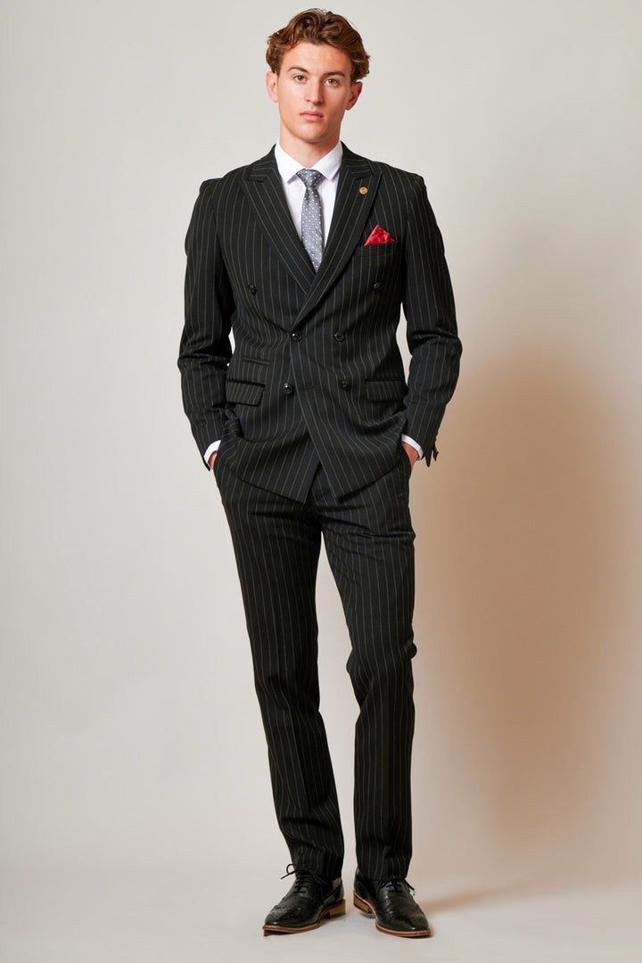 ROCCO - Black Pinstripe Double Breasted Two Piece Suit