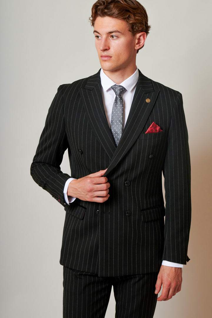 ROCCO - Black Pinstripe Double Breasted Blazer