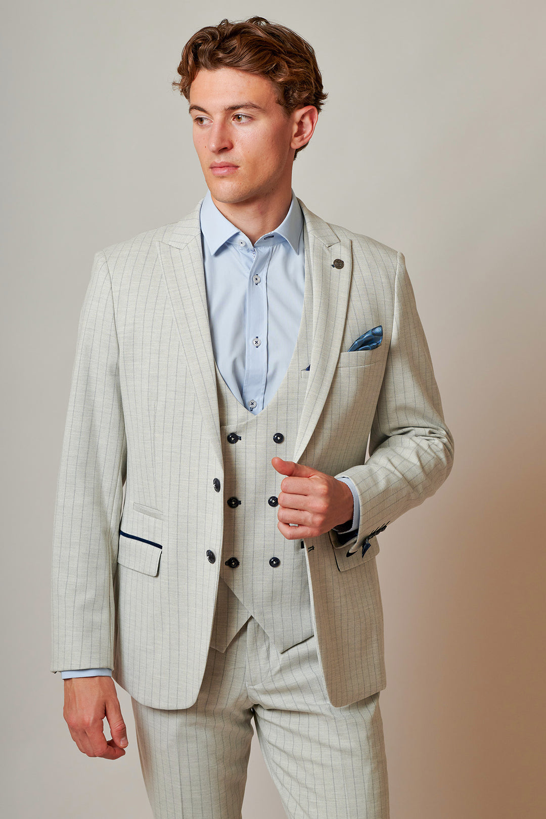 GRANT - Stone Pinstripe Three Piece Suit