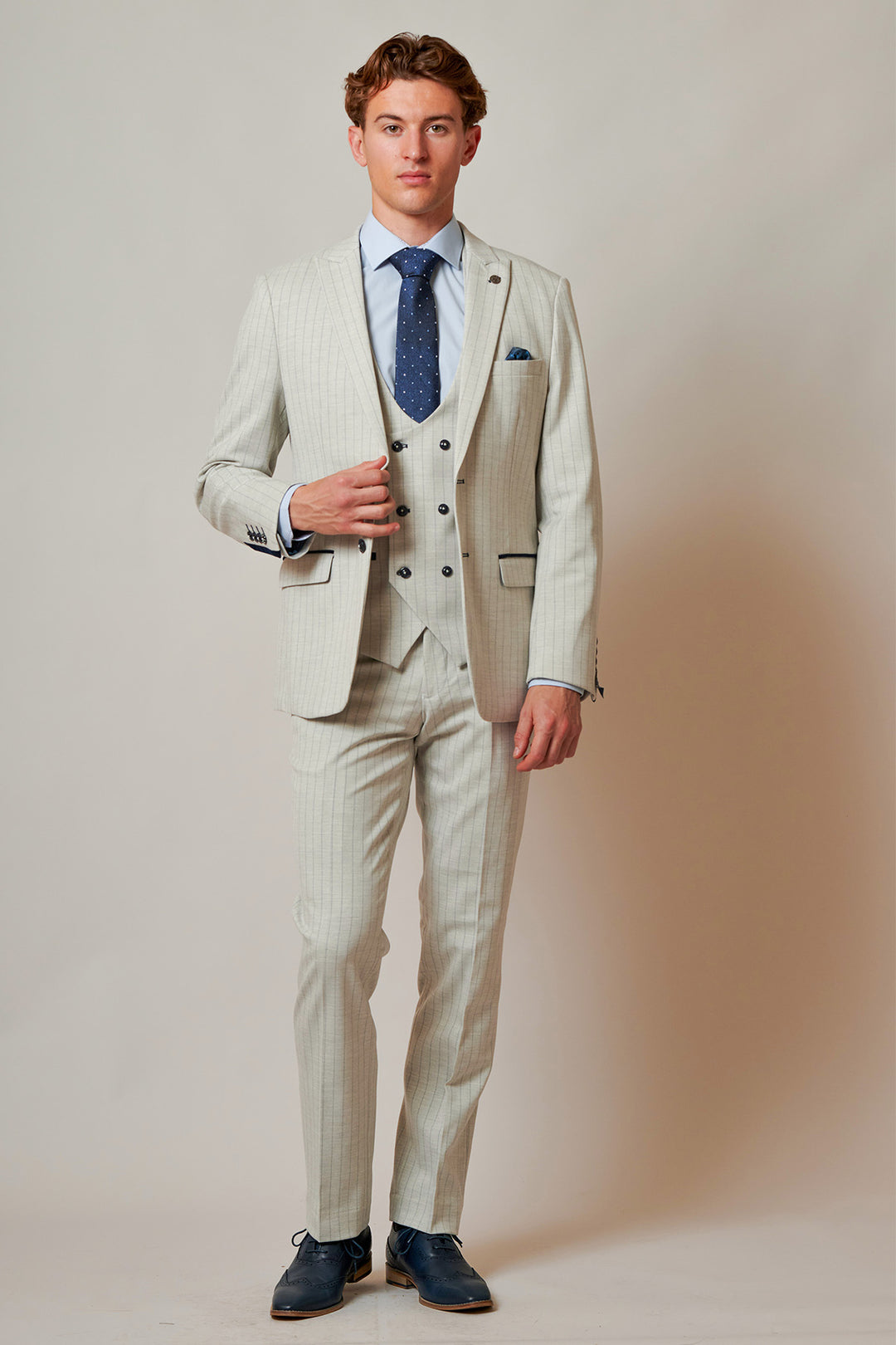 GRANT - Stone Pinstripe Three Piece Suit