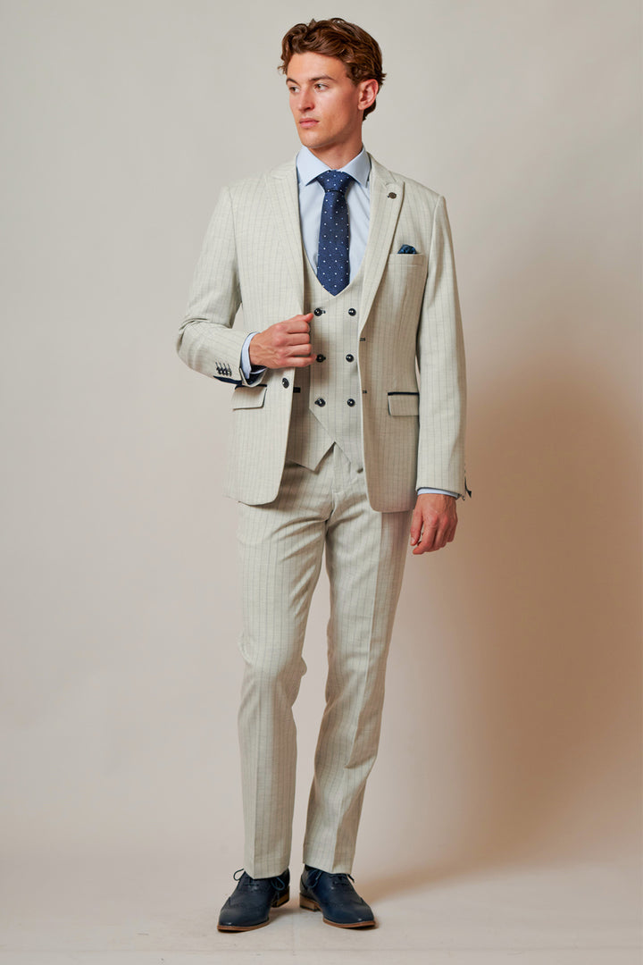 GRANT - Stone Pinstripe Three Piece Suit