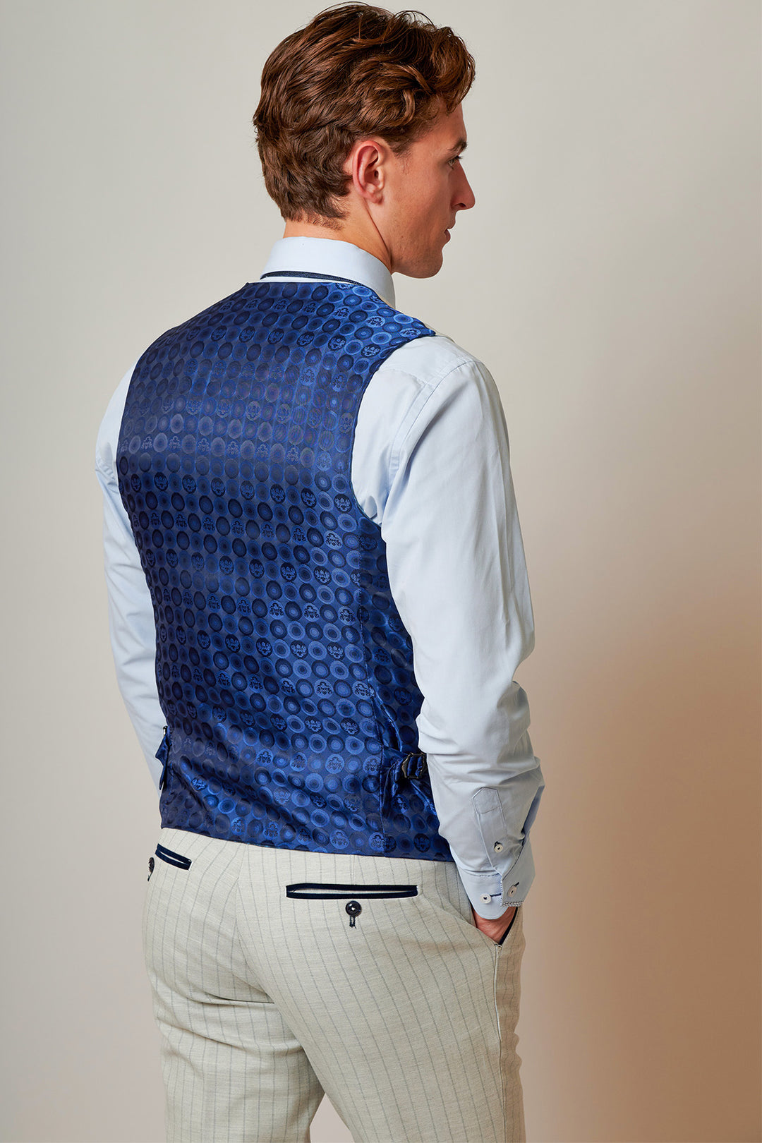 GRANT - Stone Double Breasted Pinstripe Waistcoat