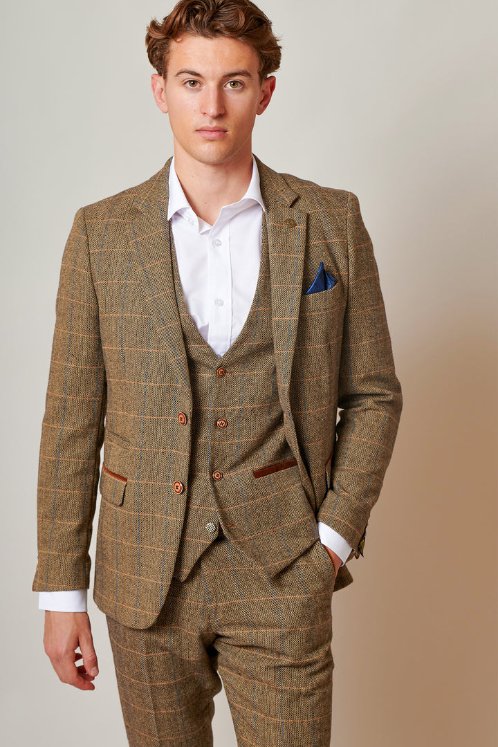 TED - Tan Tweed Check Three Piece Suit