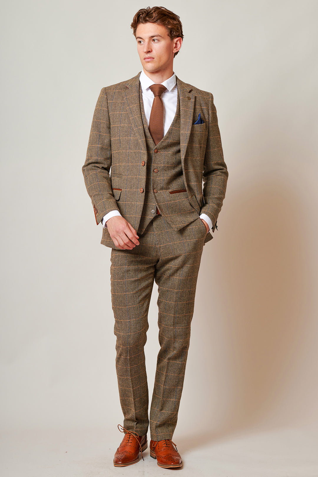 TED - Tan Tweed Check Three Piece Suit