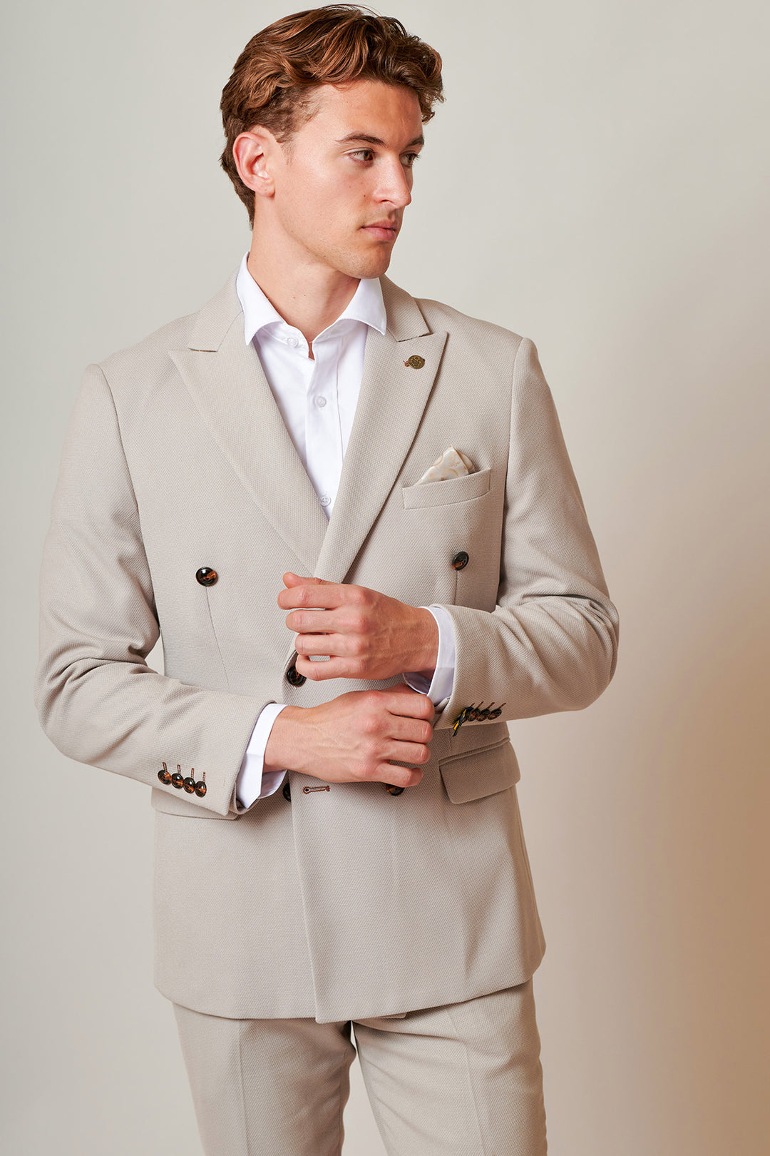 HM5 - Stone Double-Breasted Two Piece Suit