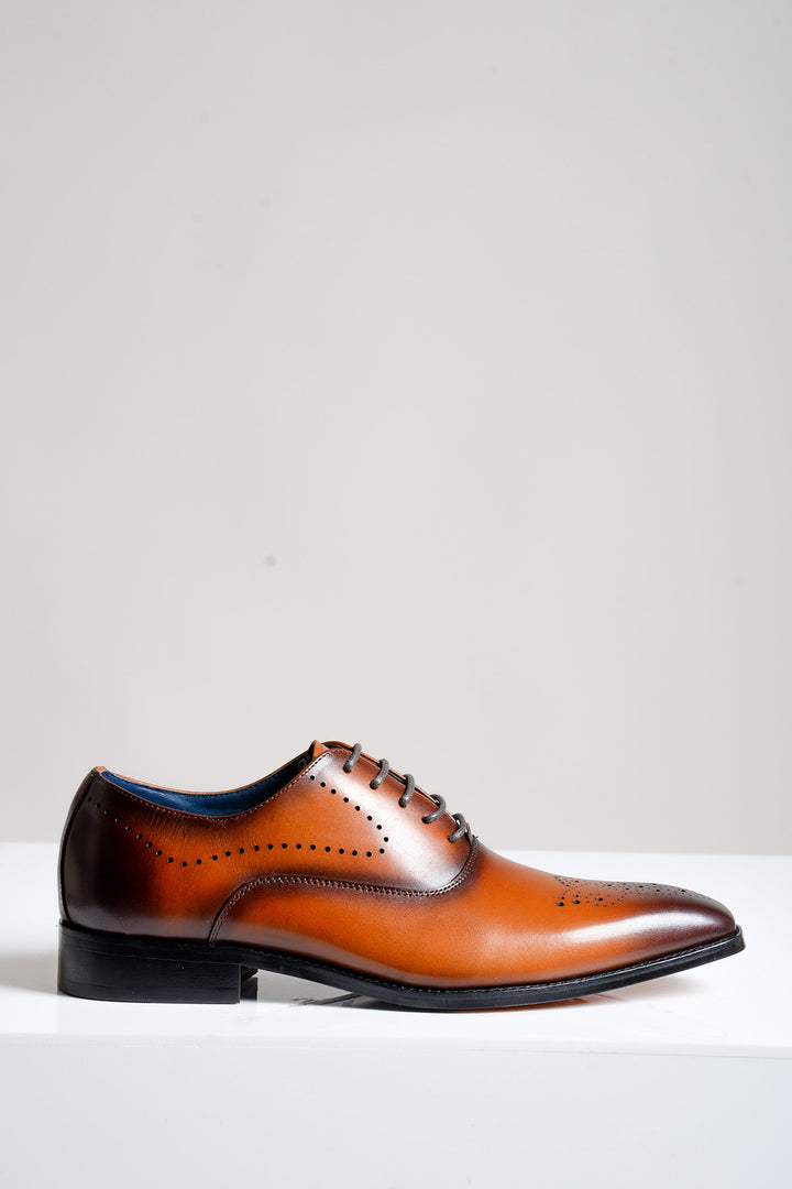 JAKE - Tan Leather Contrast Oxford Shoe