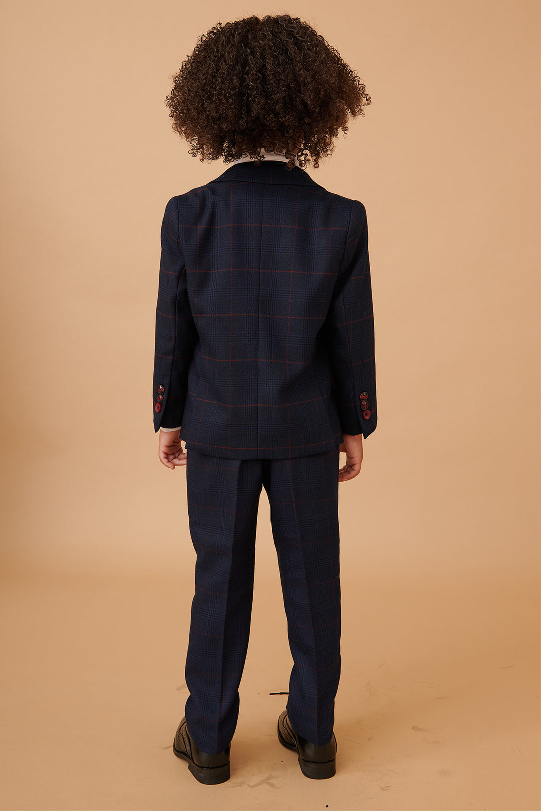 EDINSON - Children's Navy Wine Check Print Three Piece Suit