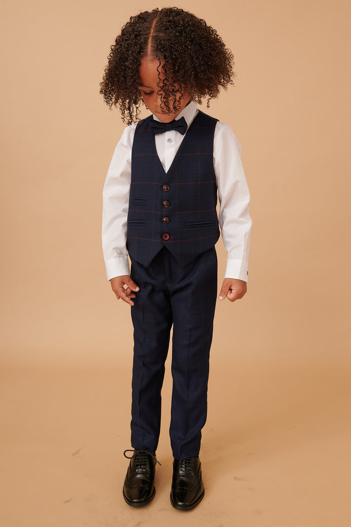 EDINSON - Children's Navy Wine Check Print Three Piece Suit