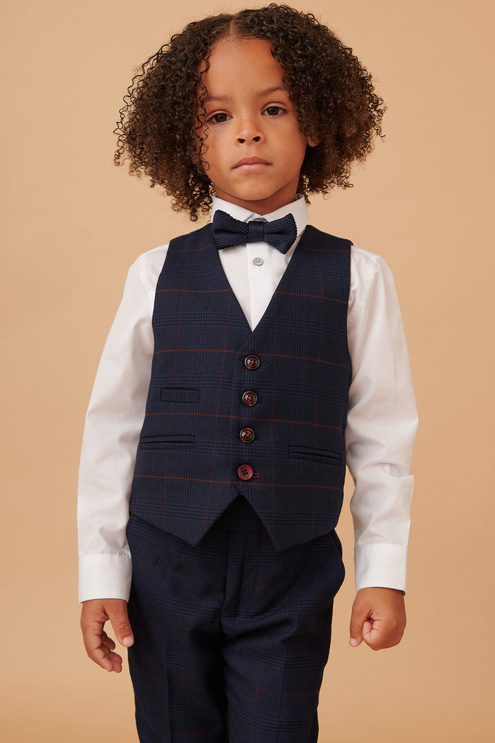 EDINSON - Children's Navy Wine Check Print Three Piece Suit