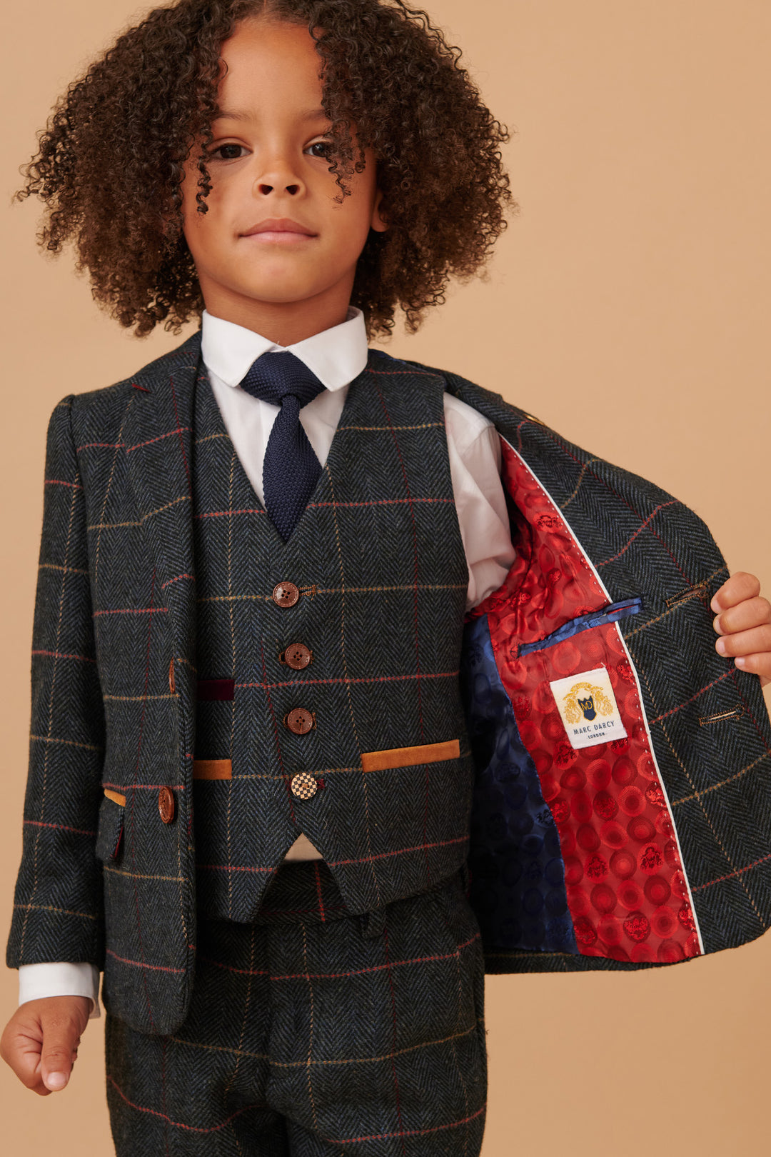 ETON Children's Navy Blue Tweed Check Three Piece Suit