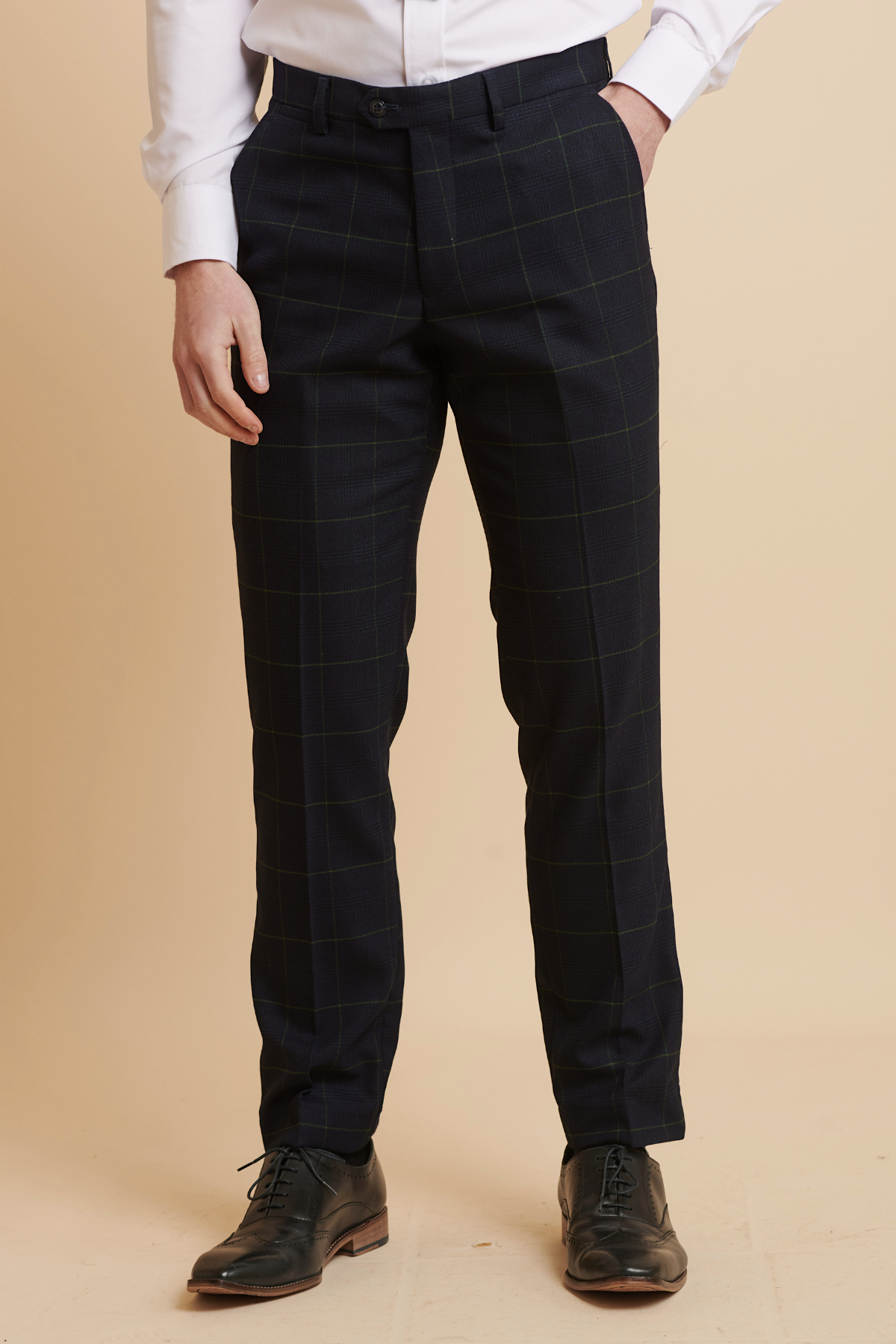 Edinson Navy Green Check Trousers | Marc Darcy