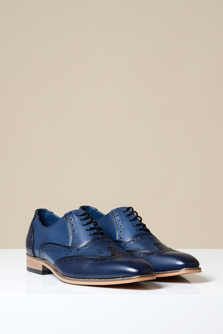 MARCO - Navy Blue Leather Oxford Wingtip Shoe