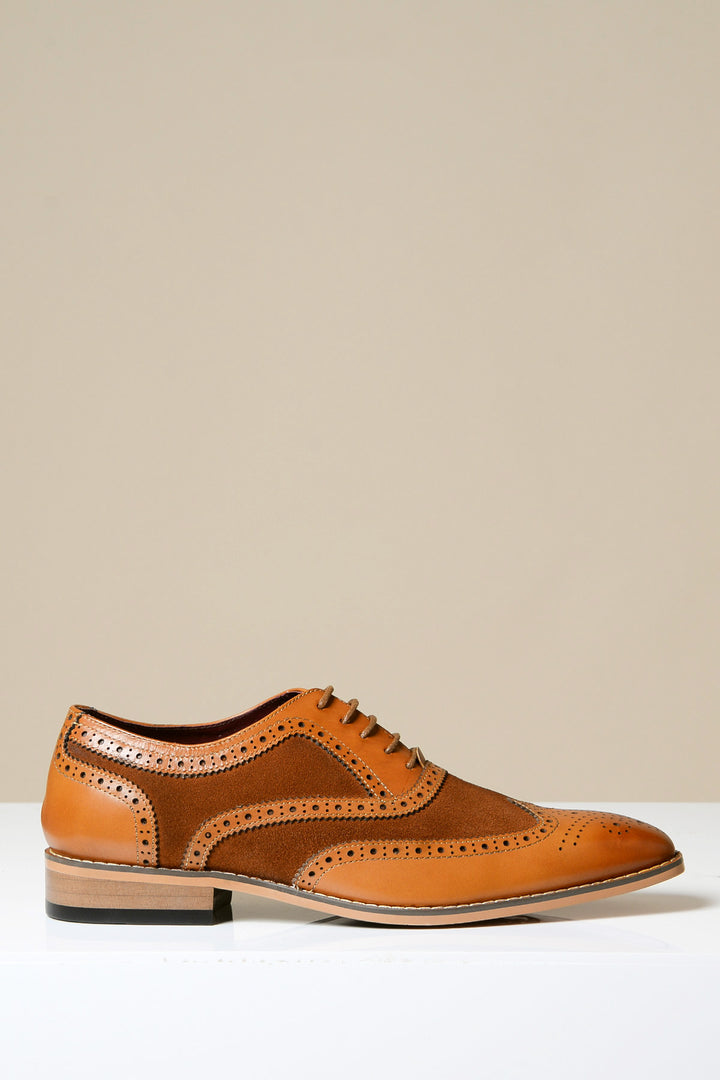 BRADLEY - Tan Leather Suede Contrast Brogue Shoe