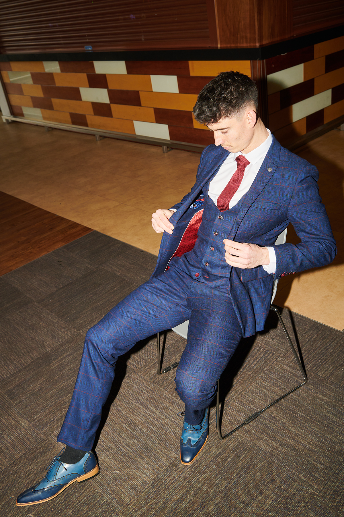 The Cardiff City F.C. Collection - Edinson Navy & Wine Check Suit As Worn By Callum O'Dowda