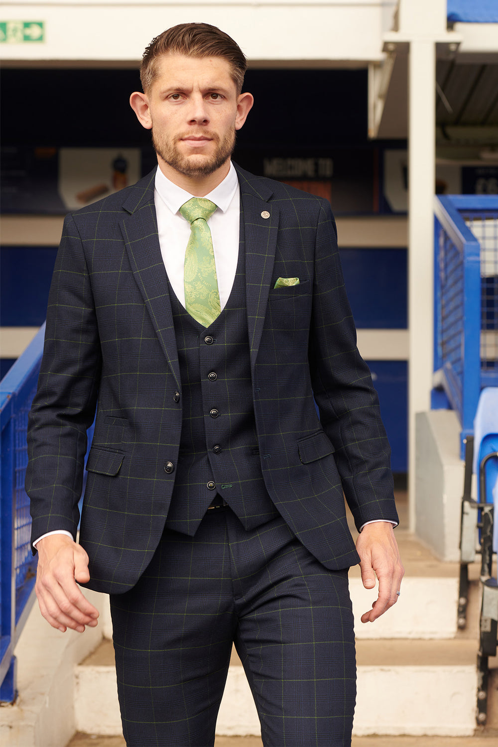 The Everton Collection | James Tarkowski In EDINSON Navy Green Check Suit