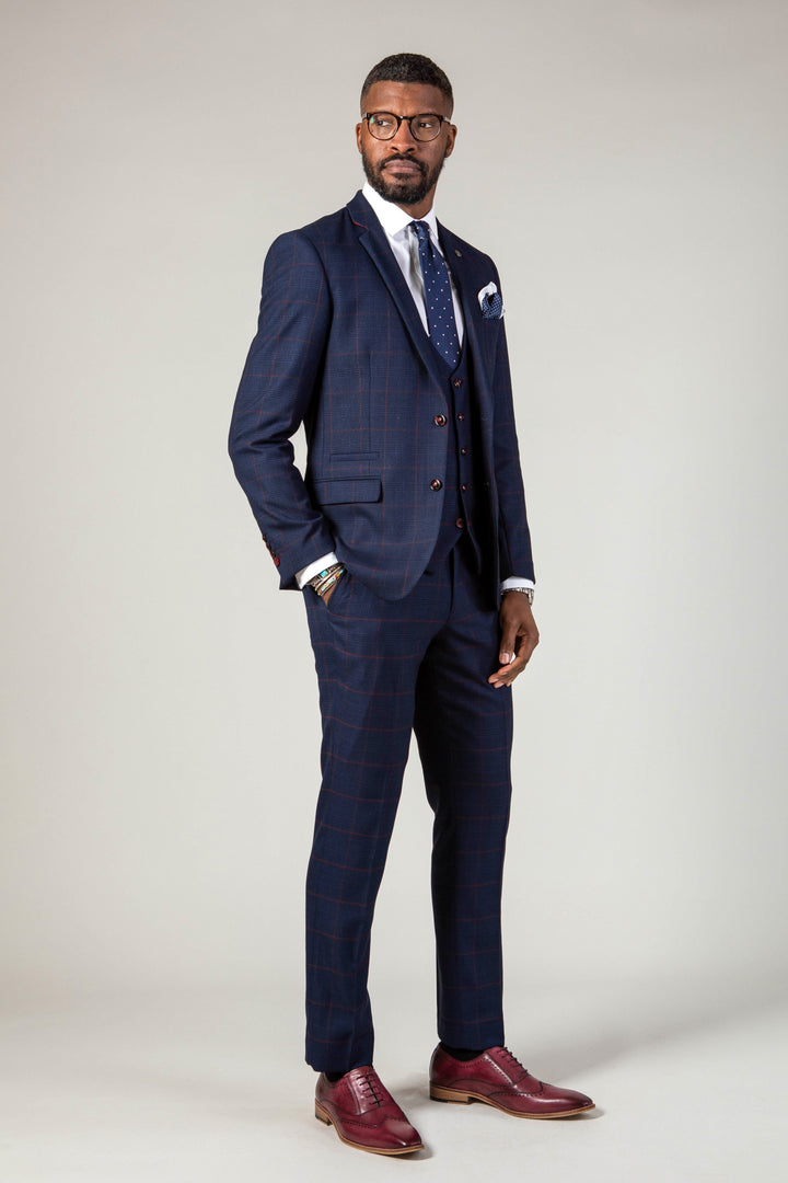 The Cardiff City F.C. Collection - Edinson Navy & Wine Check Suit As Worn By Callum O'Dowda