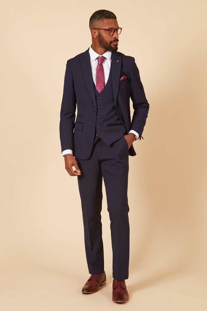 The WHU Collection - BROMLEY Navy Check Three Piece Suit As Worn By Ben Johnson