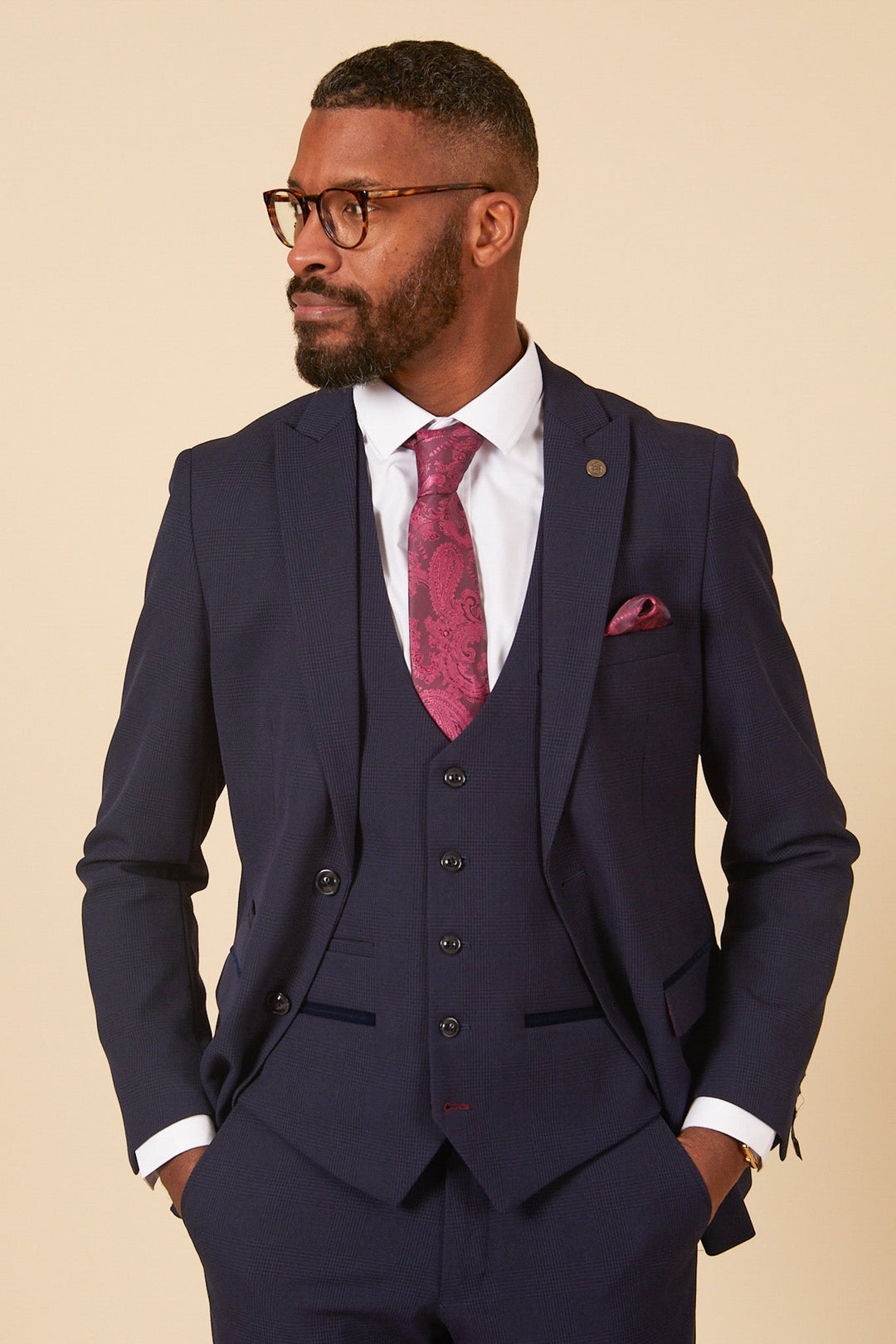 The WHU Collection - BROMLEY Navy Check Three Piece Suit As Worn By Ben Johnson