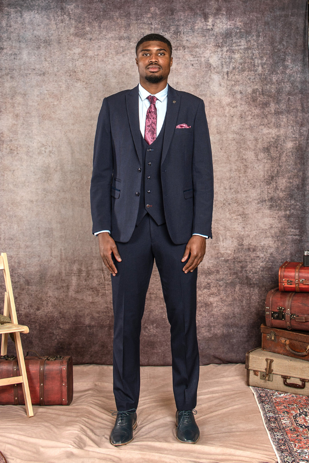 The WHU Collection - BROMLEY Navy Check Three Piece Suit As Worn By Ben Johnson