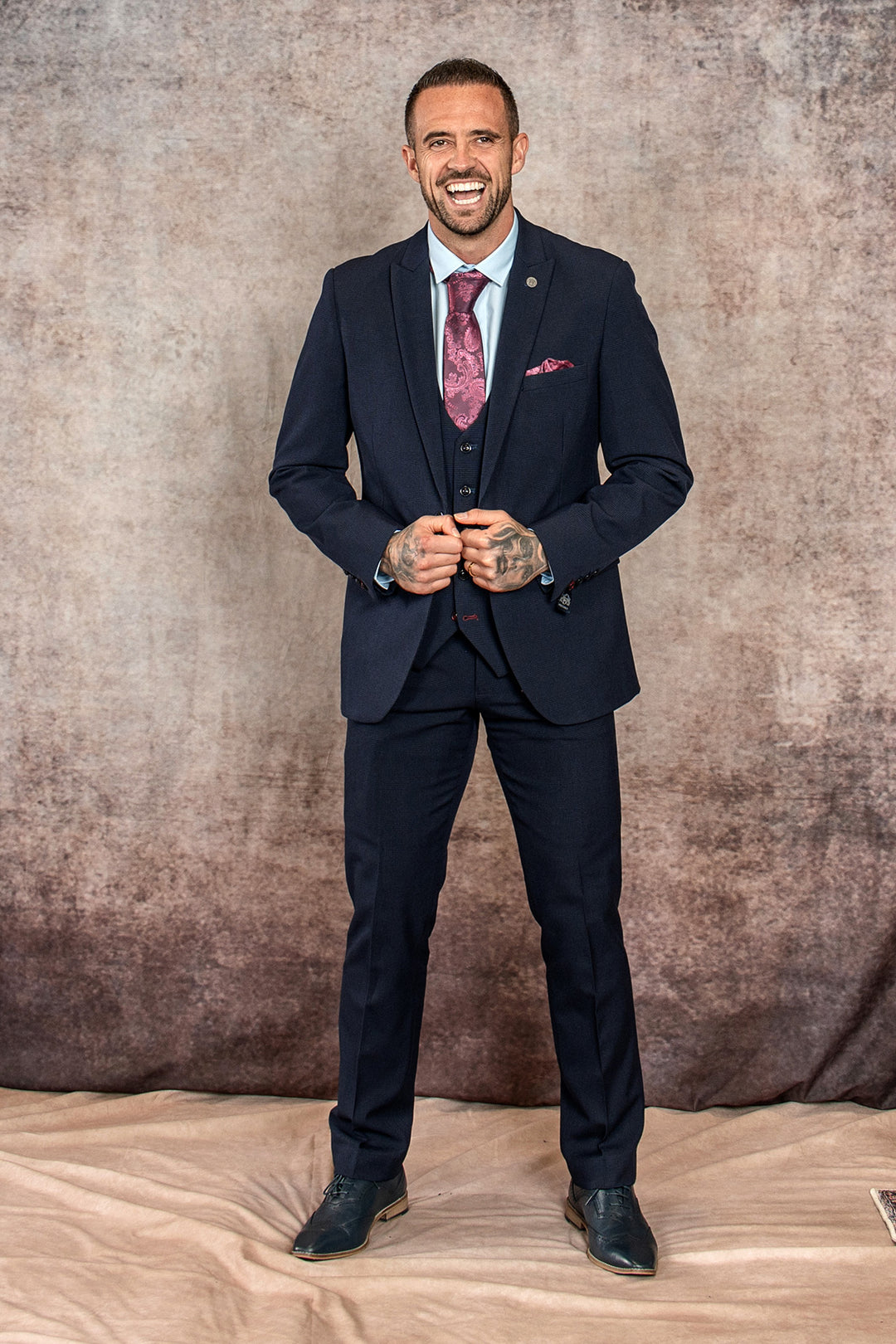 The WHU Collection - BROMLEY Navy Check Three Piece Suit As Worn By Danny Ings