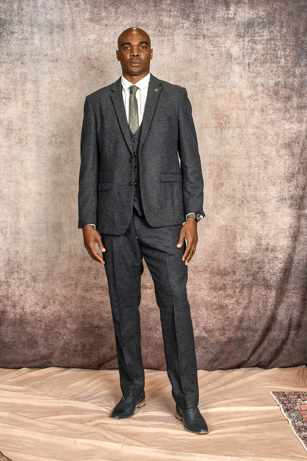 The WHU Collection - MARLOW - Blue Tweed Three Piece Suit As Worn By Angelo Ogbonna