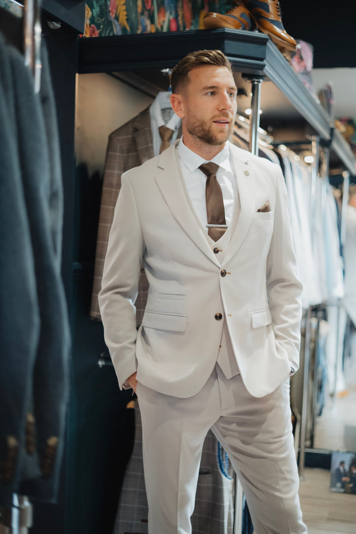 Former Newcastle United Defender Paul Dummett in HM5 Stone Three Piece Suit