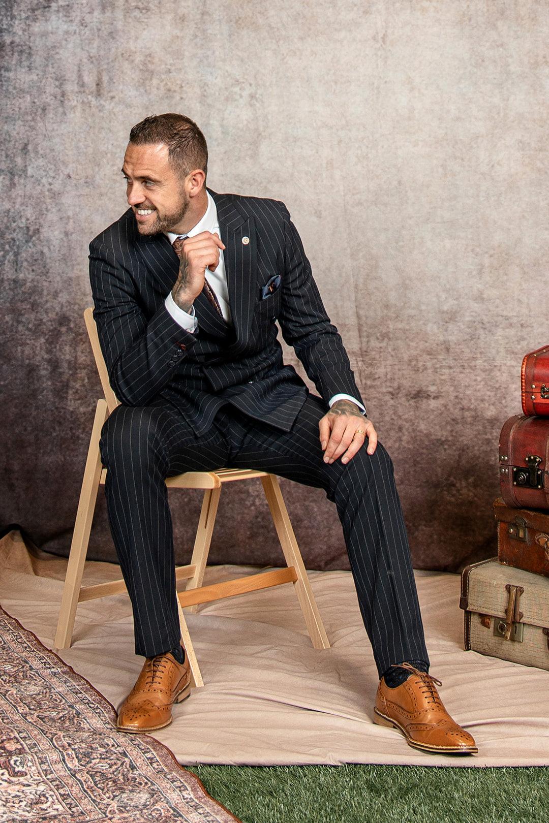 The WHU Collection - ROCCO Navy Pinstripe Double Breasted Suit As Worn By Danny Ings