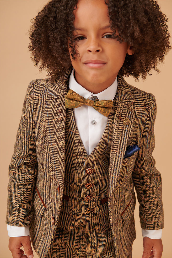 TED - Childrens Tan Tweed Check Three Piece Suit