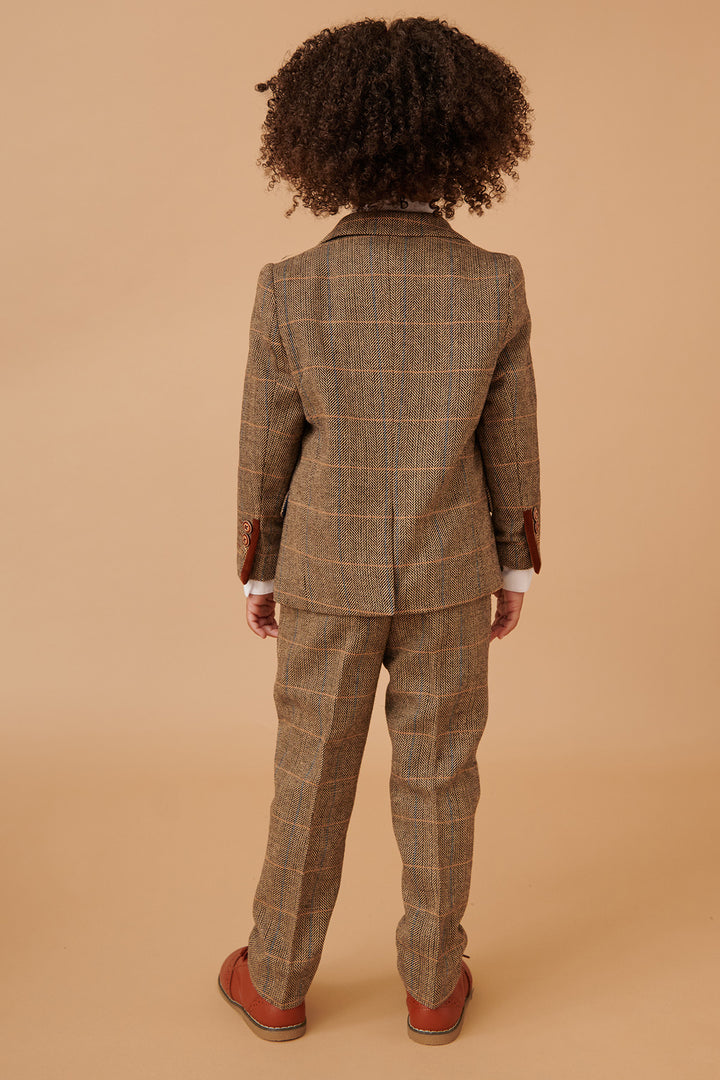 TED - Childrens Tan Tweed Check Three Piece Suit