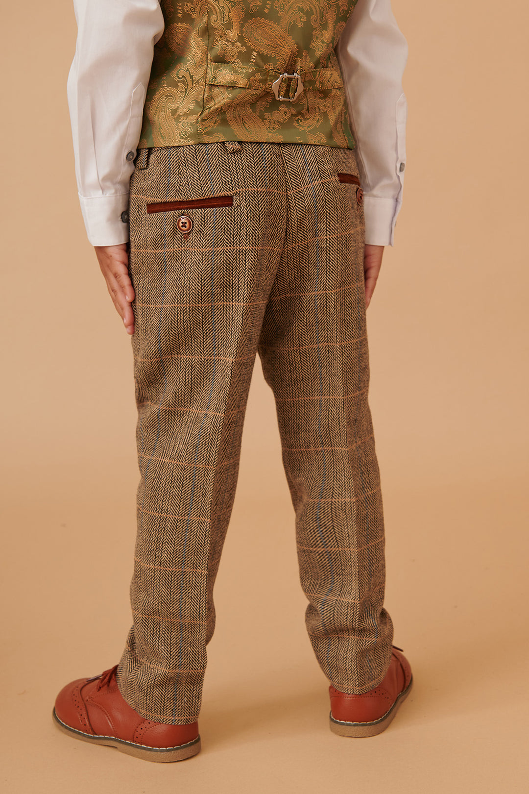 TED - Childrens Tan Tweed Check Three Piece Suit