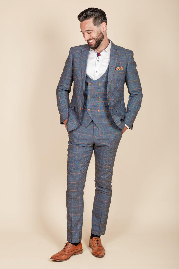 Coronation Street's Daniel Osbourne (Rob Mallard) in JENSON Sky Blue Check Suit