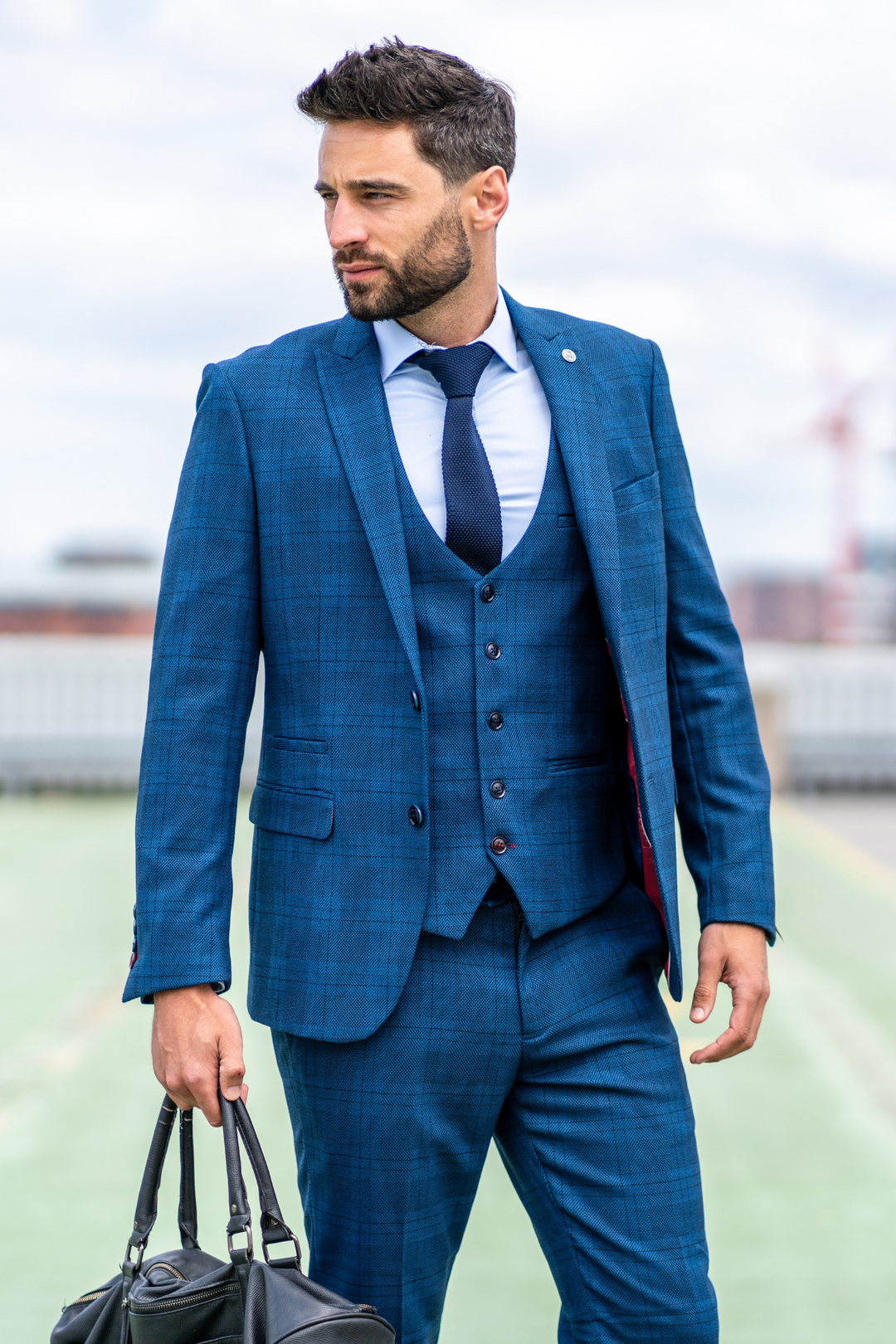 JERRY - Blue Check Suit With Single Breasted Waistcoat