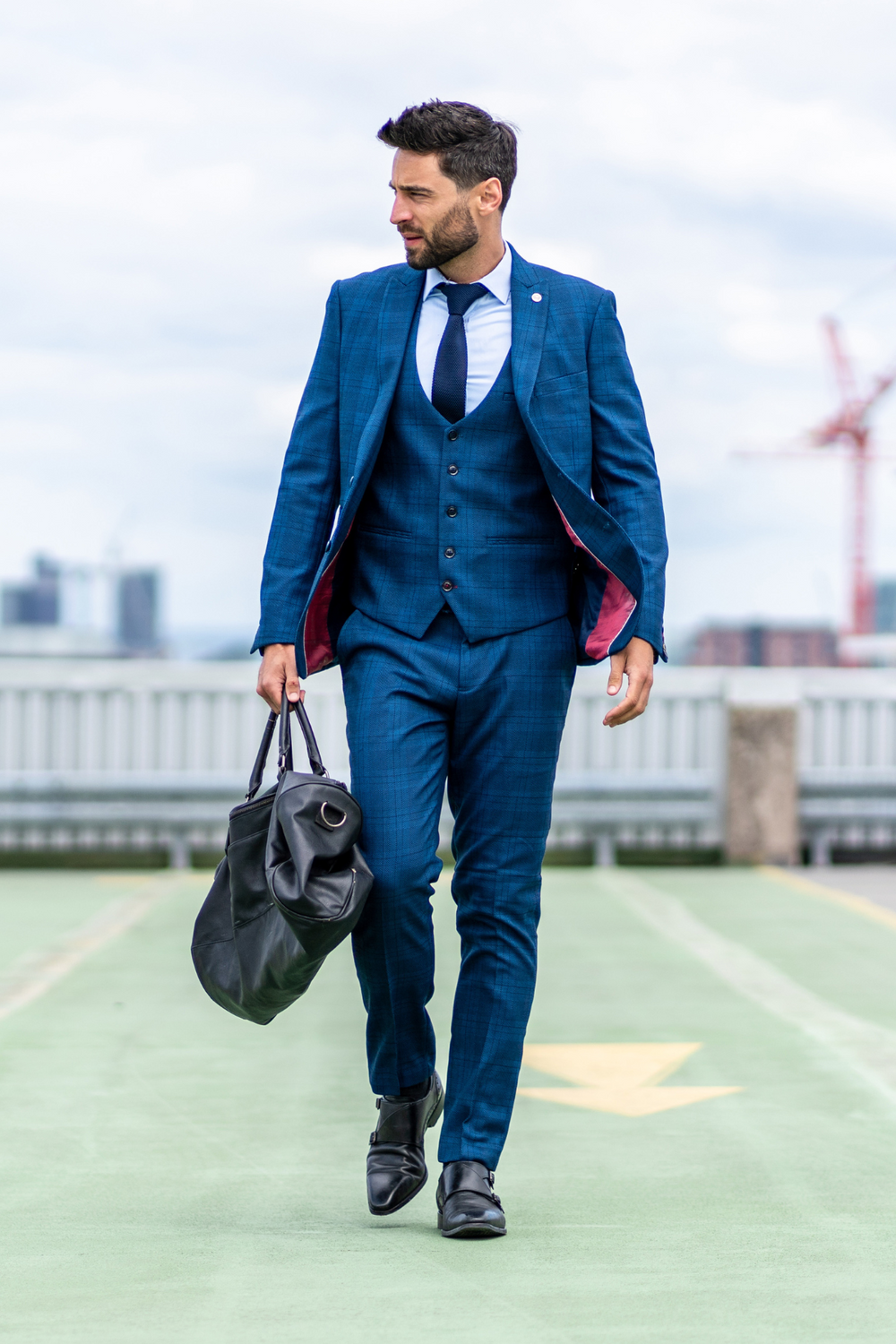 JERRY - Blue Check Suit With Single Breasted Waistcoat