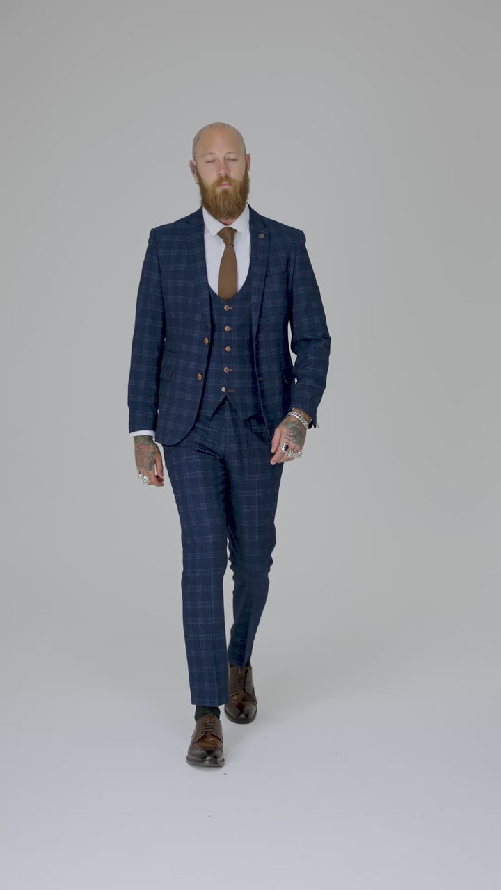 CHIGWELL - Blue Tweed Check Three Piece Suit