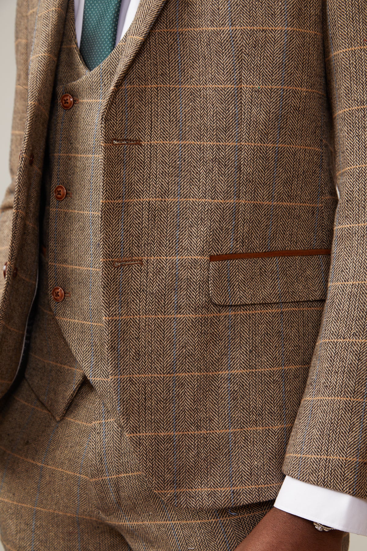 Double Breasted Brown Checked Tweed good Waistcoat with a unique back pattern