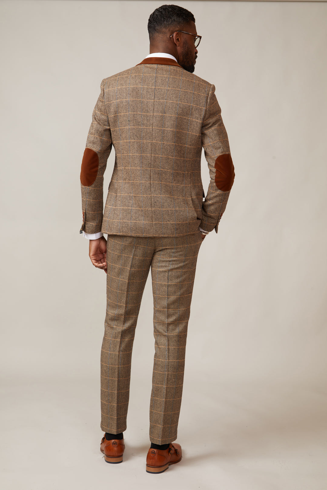 DX7 - Tan Tweed Check Suit With Kelvin Cream Waistcoat